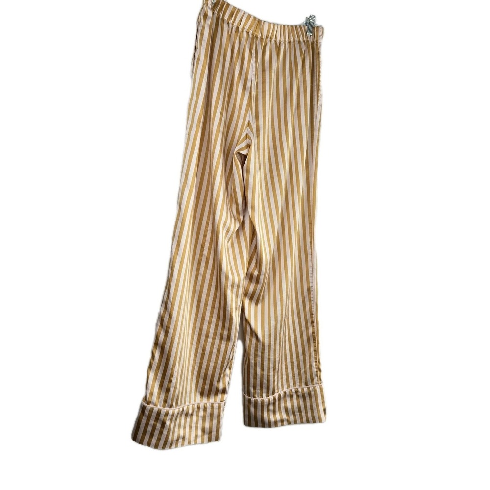 Victoria's Secret Satin Lounge Pajama Pants Striped Size M Long Pockets Gold - Picture 2 of 11